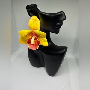 Vibrant Yellow and Red Orchid Earrings